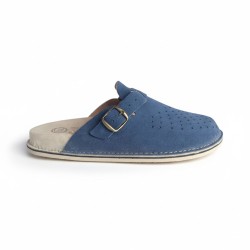 Klapki skórzane męskie BioKen z profilowaną wkładką Fusbet granatowe