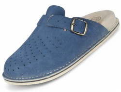 Klapki skórzane męskie BioKen z profilowaną wkładką Fusbet granatowe