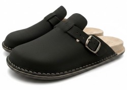 Bioken anatomic Klapki Skórzane Męskie ORIGINAL Fusbet czarny grafit