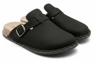 Bioken anatomic Klapki Skórzane Męskie ORIGINAL Fusbet czarny grafit
