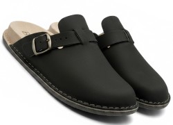 Bioken anatomic Klapki Skórzane Męskie ORIGINAL Fusbet czarny grafit