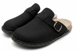 Bioken anatomic Klapki Skórzane Męskie ORIGINAL Fusbet czarny grafit