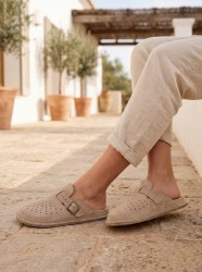 BioKen zamszowe wygodne klapki skórzane Fusbet Linen