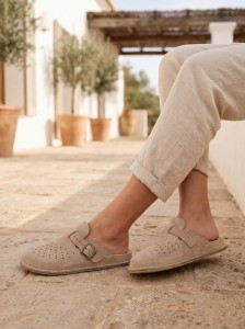 BioKen klapki zamszowe wygodne skórzane Fusbet Linen Touch