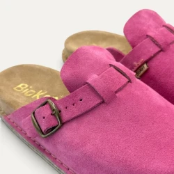 BioKen REST Blush – damskie klapki mule różowe ze skóry zamszowej